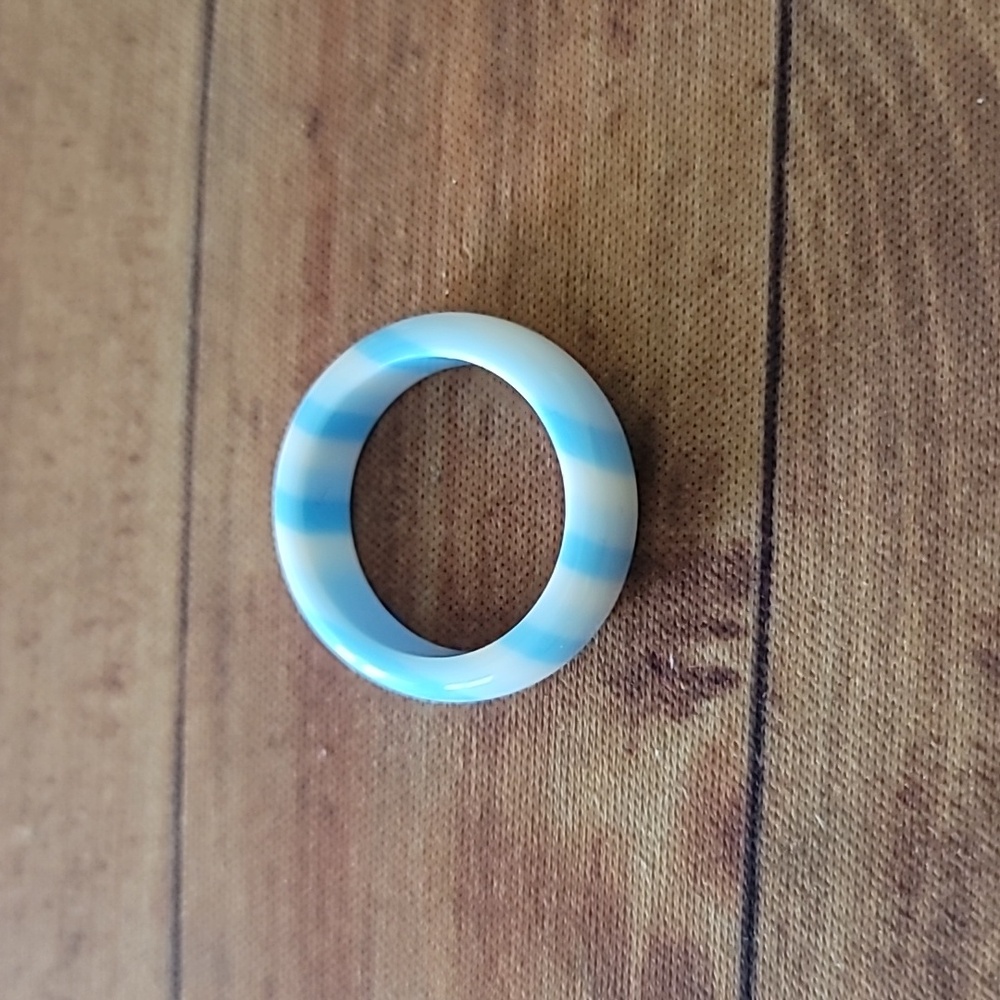 Blue White Striped Resin Band Ring Size 8 Chunky Modern Minimalist Accessory